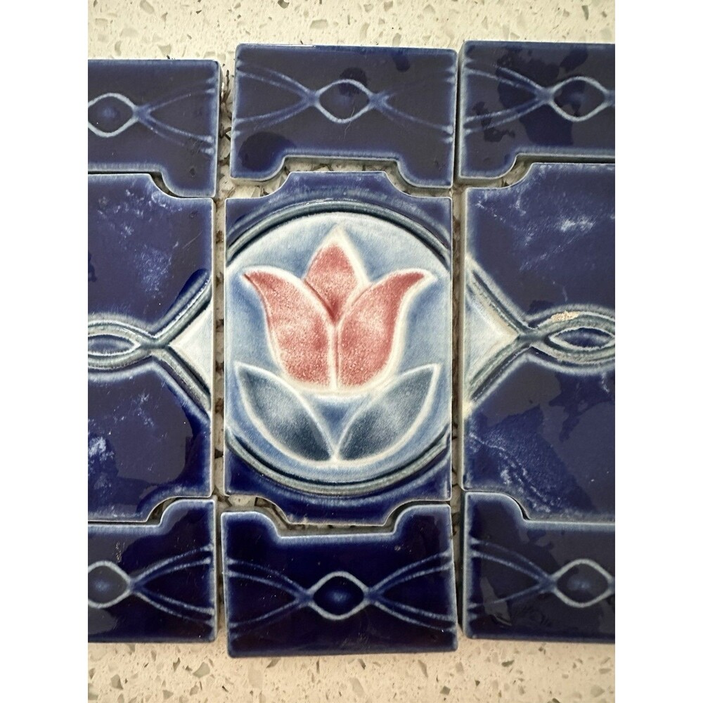 Retro Tulips Japan Cobalt Blue Splash / MAJOLICA Kitchen Bathroom Pool Tiles